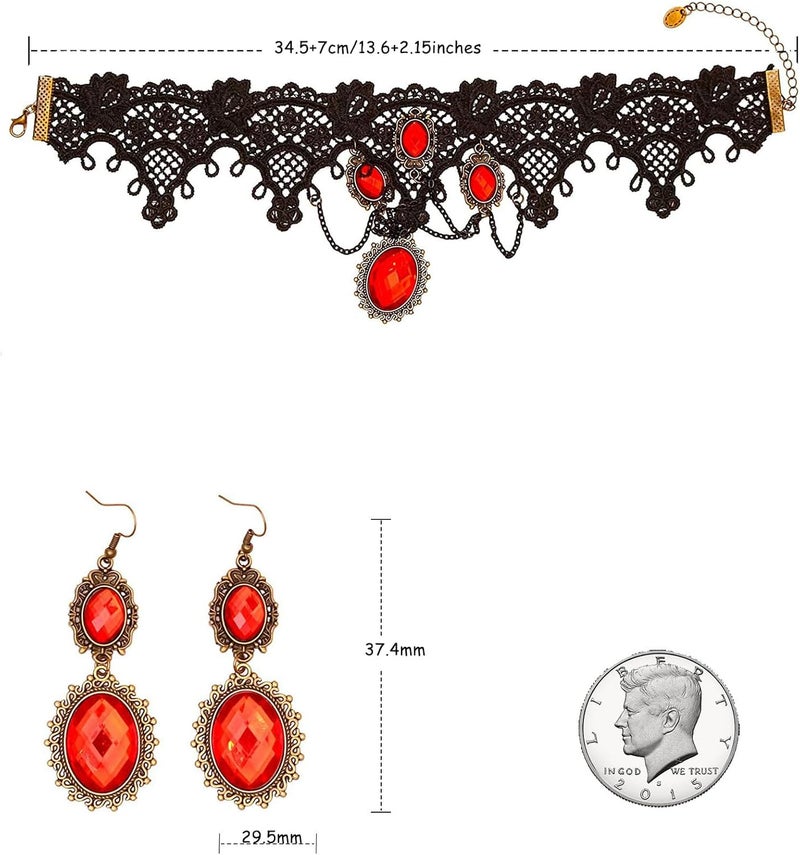 ELLEZZA Gothic Victorian Style Vampire Choker Necklace Bracelet Earrings Set,Halloween Pirate Steampunk Witch Vampire Costume Accessories Jewelry for Women,Adjustable Size - Image 5